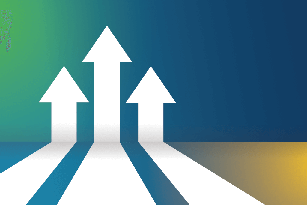 Arrows turning sharply upwards to show growth and action