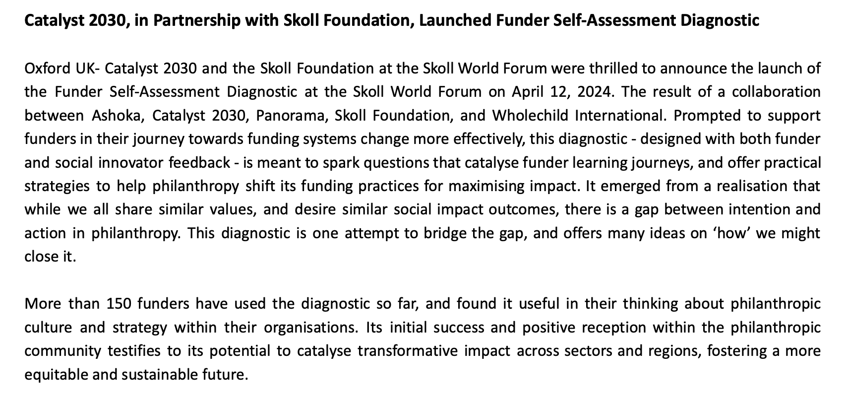 Screenshot 2024-04-18 at 18.11.43 Catalyst 2030 in Partnership with Skoll Foundation Launches Funder Self-Assessment Diagnostic Tool image